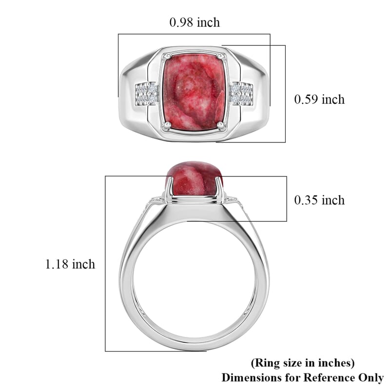 EverTrue Premium Norwegian Thulite and White Zircon 5.70 ctw Men's Ring in Platinum Bond (Size 13.0)