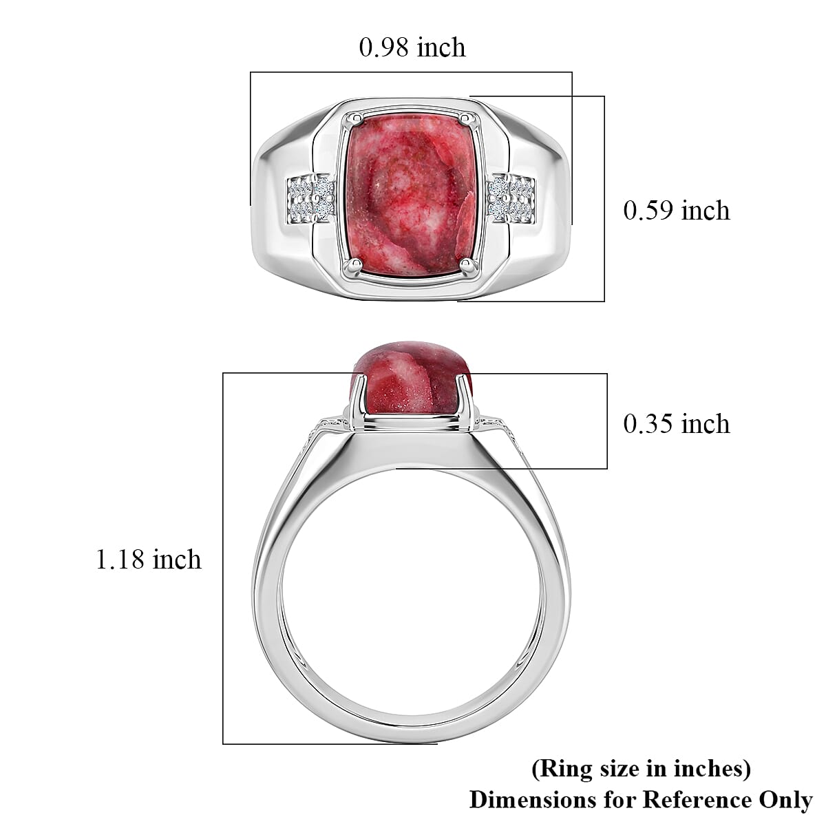 EverTrue Premium Norwegian Thulite and White Zircon 5.70 ctw Men's Ring in Platinum Bond (Size 14.0)