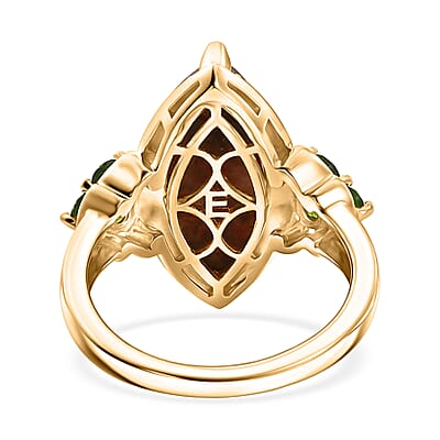 EverTrue Premium Norwegian Thulite and Chrome Diopside 7.90 ctw Enchanted Petal Ring in 18K YG Plated (Size 10.0)