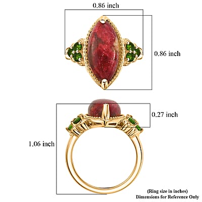 EverTrue Premium Norwegian Thulite and Chrome Diopside 7.90 ctw Enchanted Petal Ring in 18K YG Plated (Size 10.0)