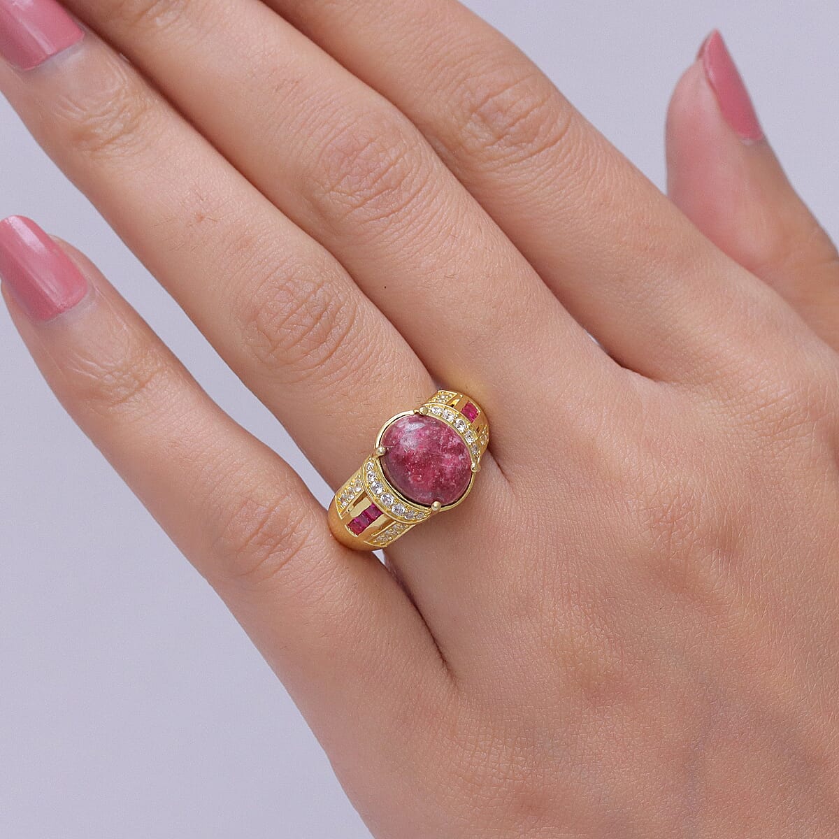 EverTrue Premium Norwegian Thulite and Multi Gemstone 5.50 ctw Blushing Horizon Ring in 18K YG Plated (Size 10.0) image number 2