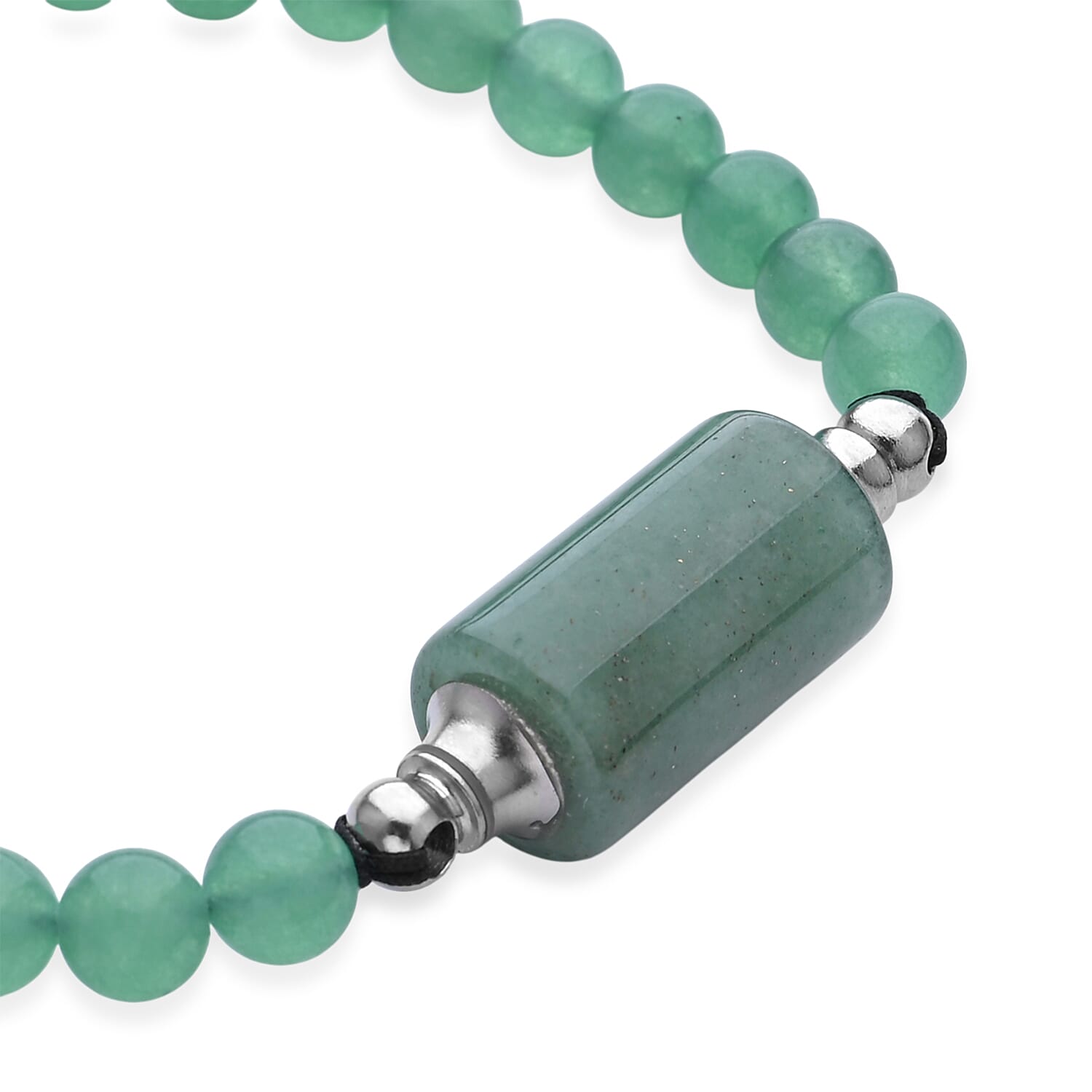 Green Aventurine 70.00 ctw Beaded Bracelet in Silvertone (6-8.5In)