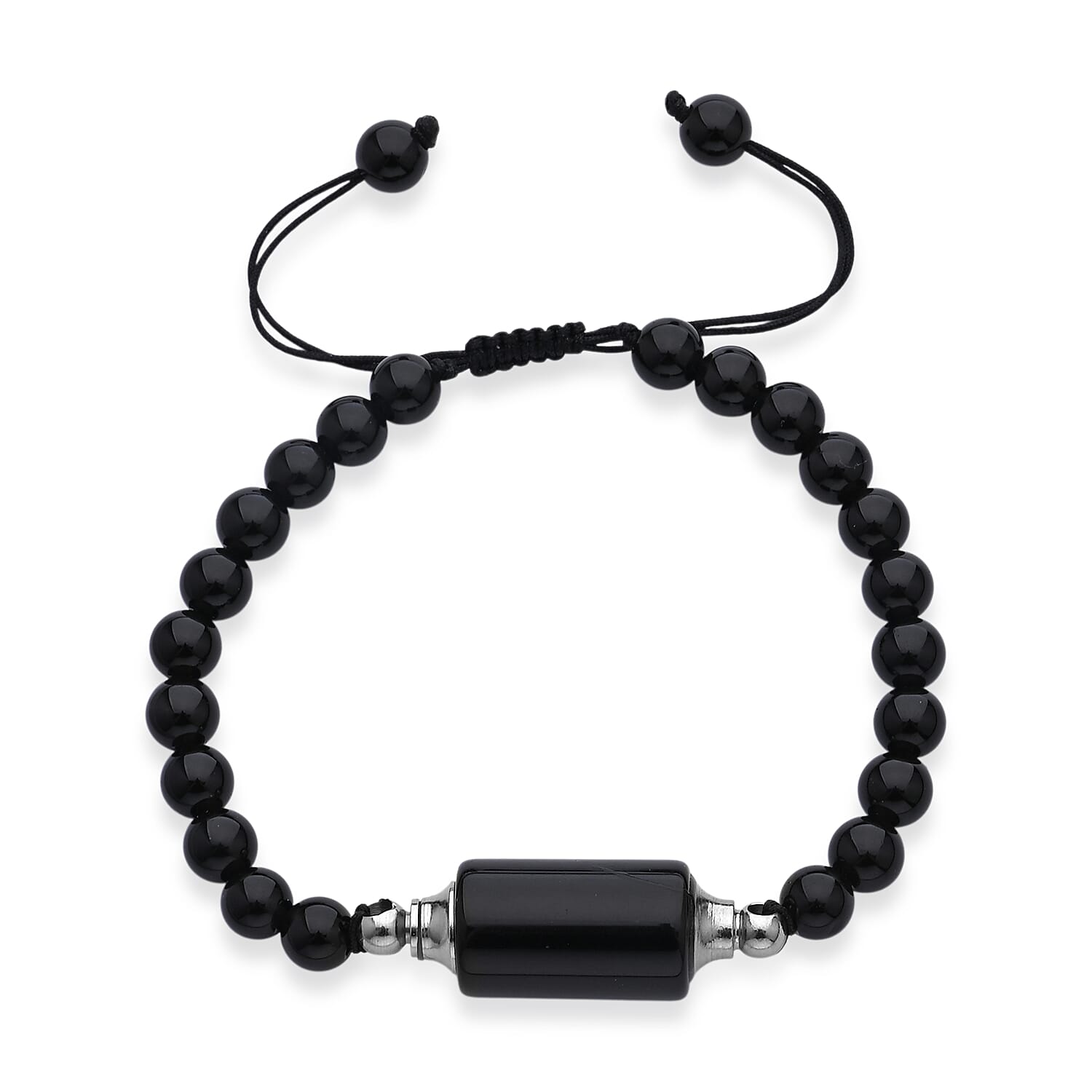Black Obsidian 70.00 ctw Beaded Bracelet in Silvertone (6-8.5In)