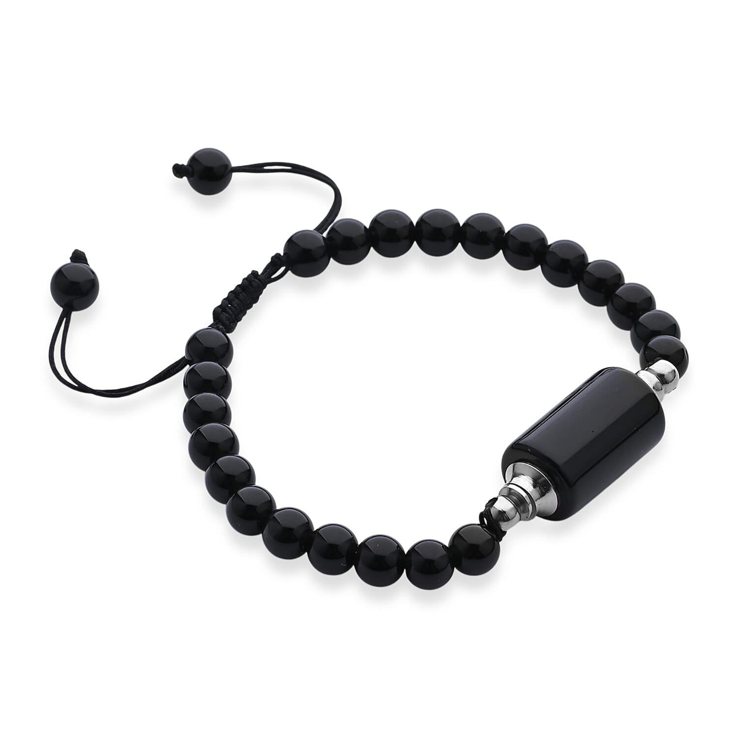 Black Obsidian 70.00 ctw Beaded Bracelet in Silvertone (6-8.5In)