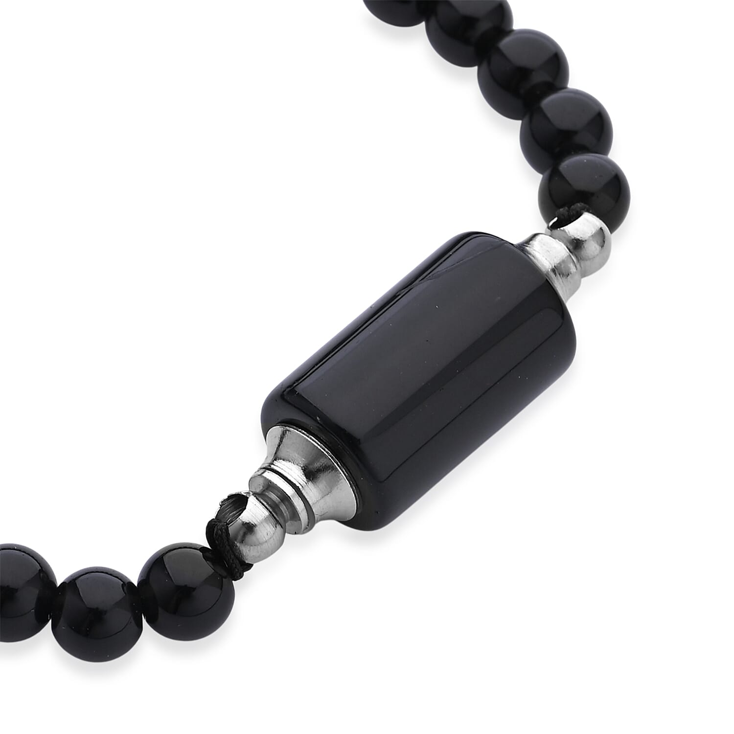 Black Obsidian 70.00 ctw Beaded Bracelet in Silvertone (6-8.5In)