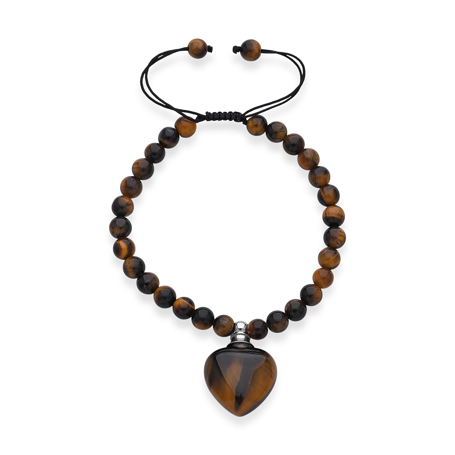 Yellow Tiger's Eye 70.00 ctw Beaded Heart Bracelet in Silvertone (6-8.5In)