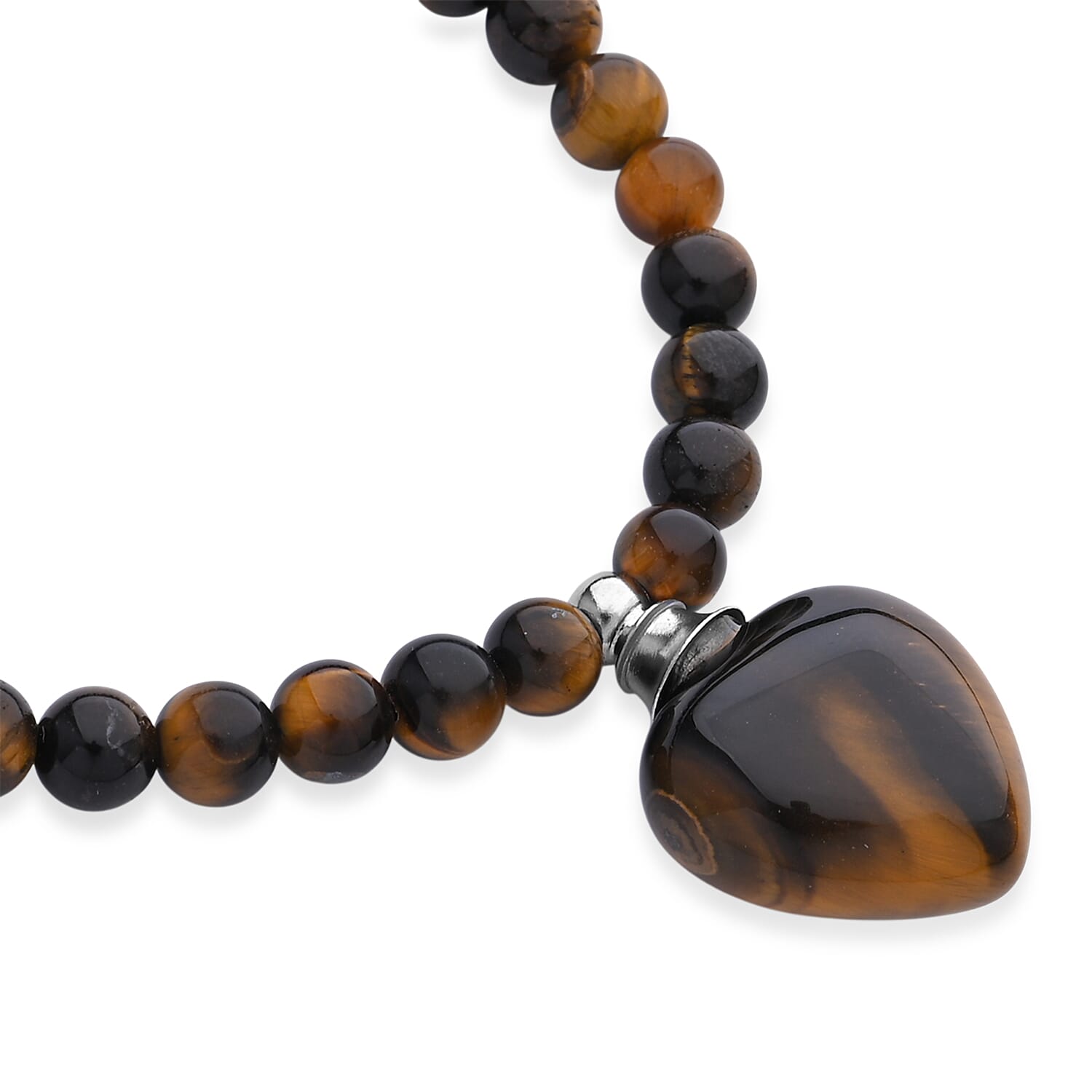 Yellow Tiger's Eye 70.00 ctw Beaded Heart Bracelet in Silvertone (6-8.5In)