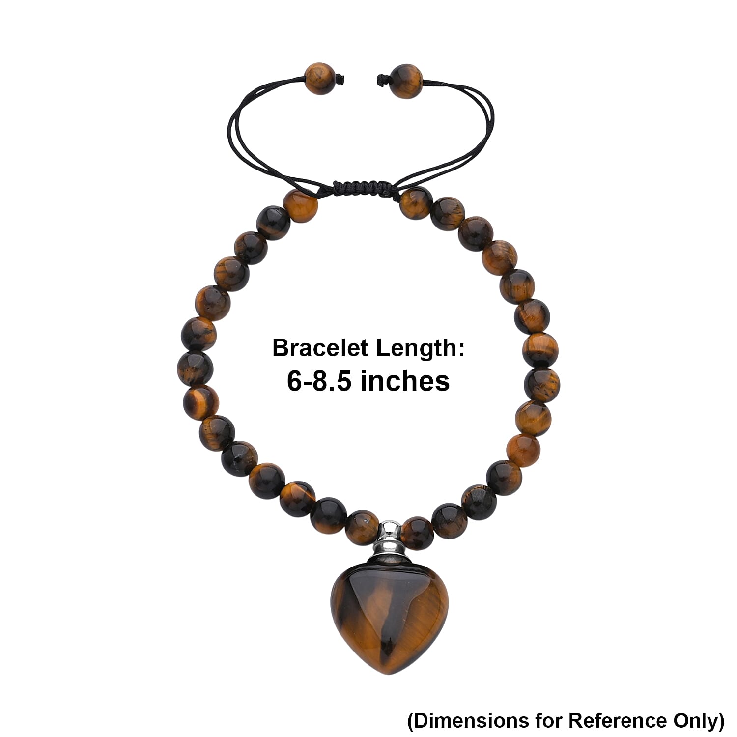 Yellow Tiger's Eye 70.00 ctw Beaded Heart Bracelet in Silvertone (6-8.5In)