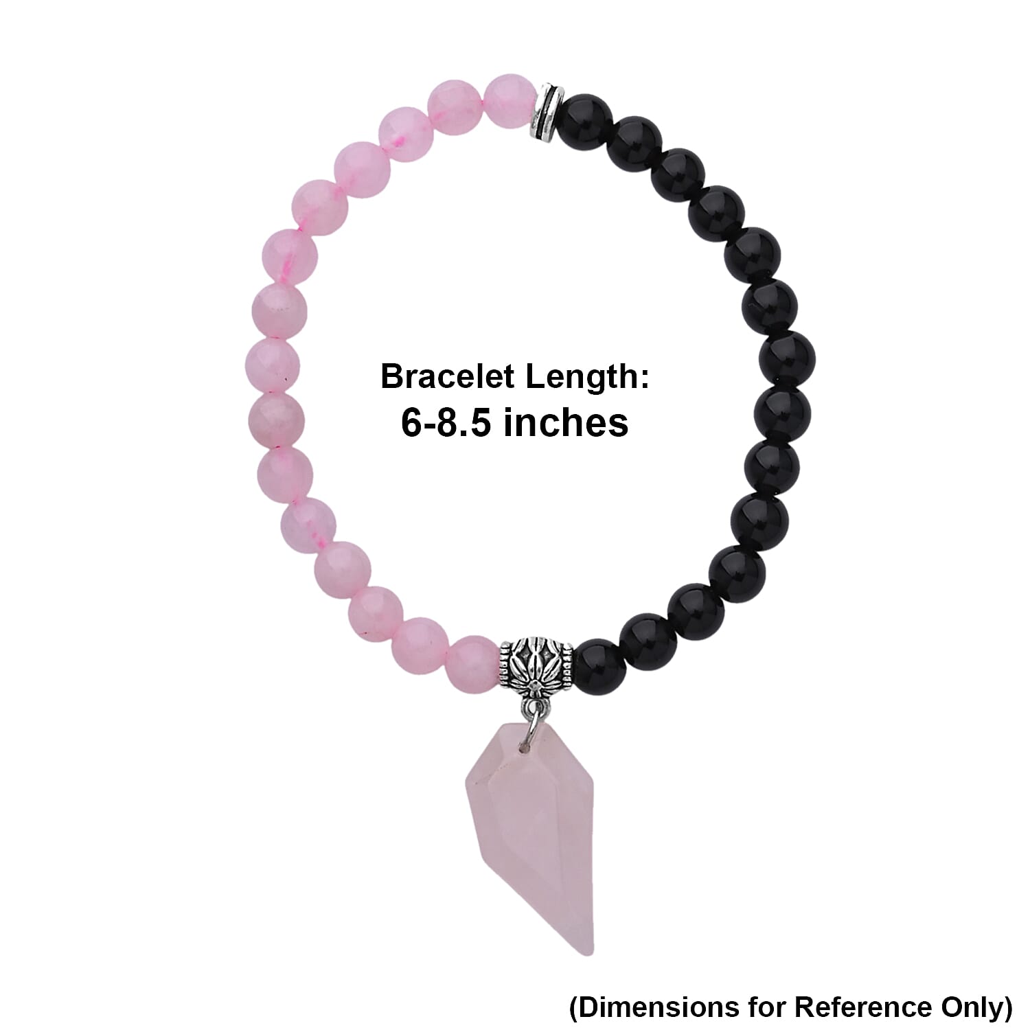Galilea Rose Quartz and Black Obsidian 48.00 ctw Beaded Stretch Bracelet in Silvertone (6.25-7.25In)