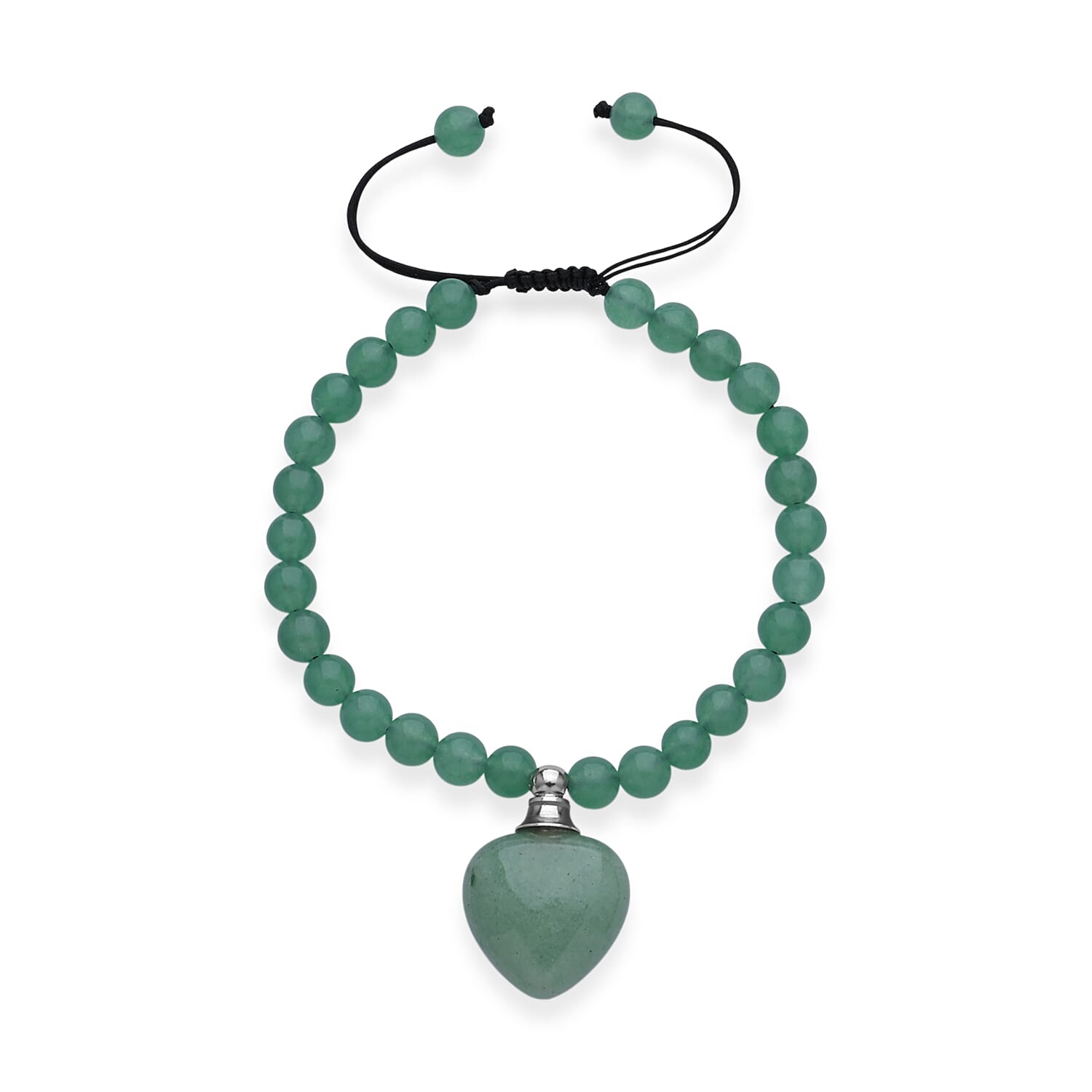 Green Aventurine 70.00 ctw Beaded Heart Bracelet in Silvertone (6-8.5In)