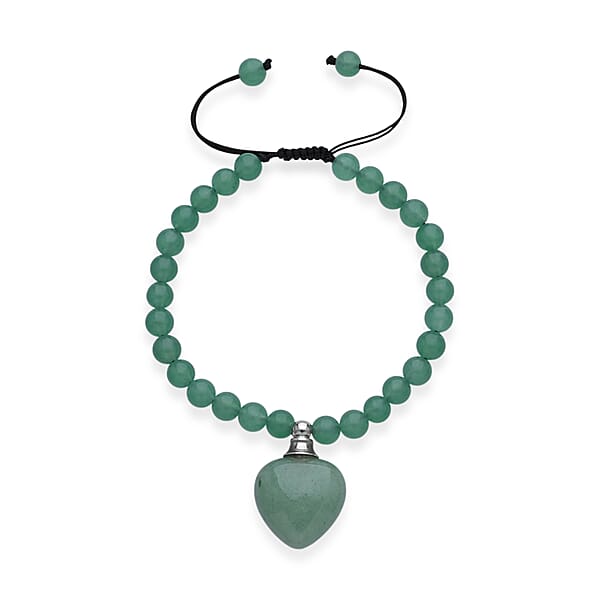 Green Aventurine 70.00 ctw Beaded Heart Bracelet in Silvertone (6-8.5In)