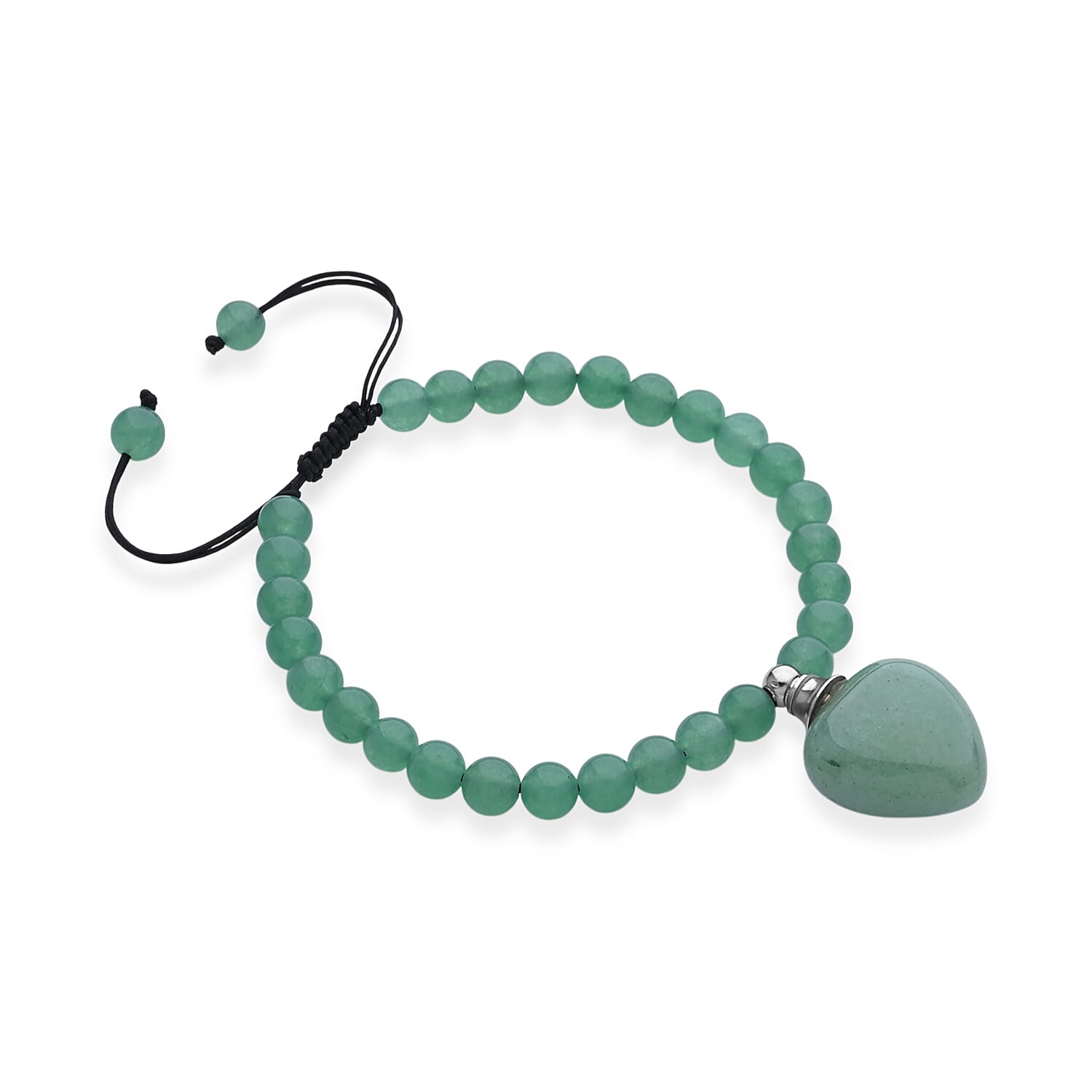 Green Aventurine 70.00 ctw Beaded Heart Bracelet in Silvertone (6-8.5In)