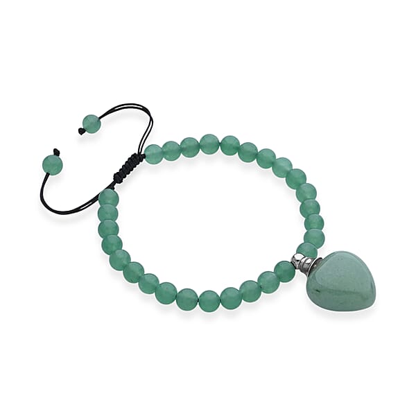 Green Aventurine 70.00 ctw Beaded Heart Bracelet in Silvertone (6-8.5In)