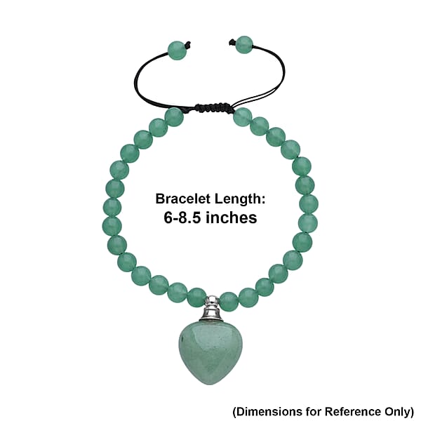 Green Aventurine 70.00 ctw Beaded Heart Bracelet in Silvertone (6-8.5In)