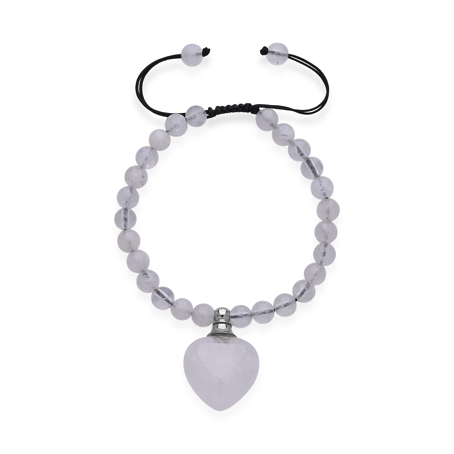 White Crystal Quartz 70.00 ctw Beaded Heart Bracelet in Silvertone (6-8.5In)