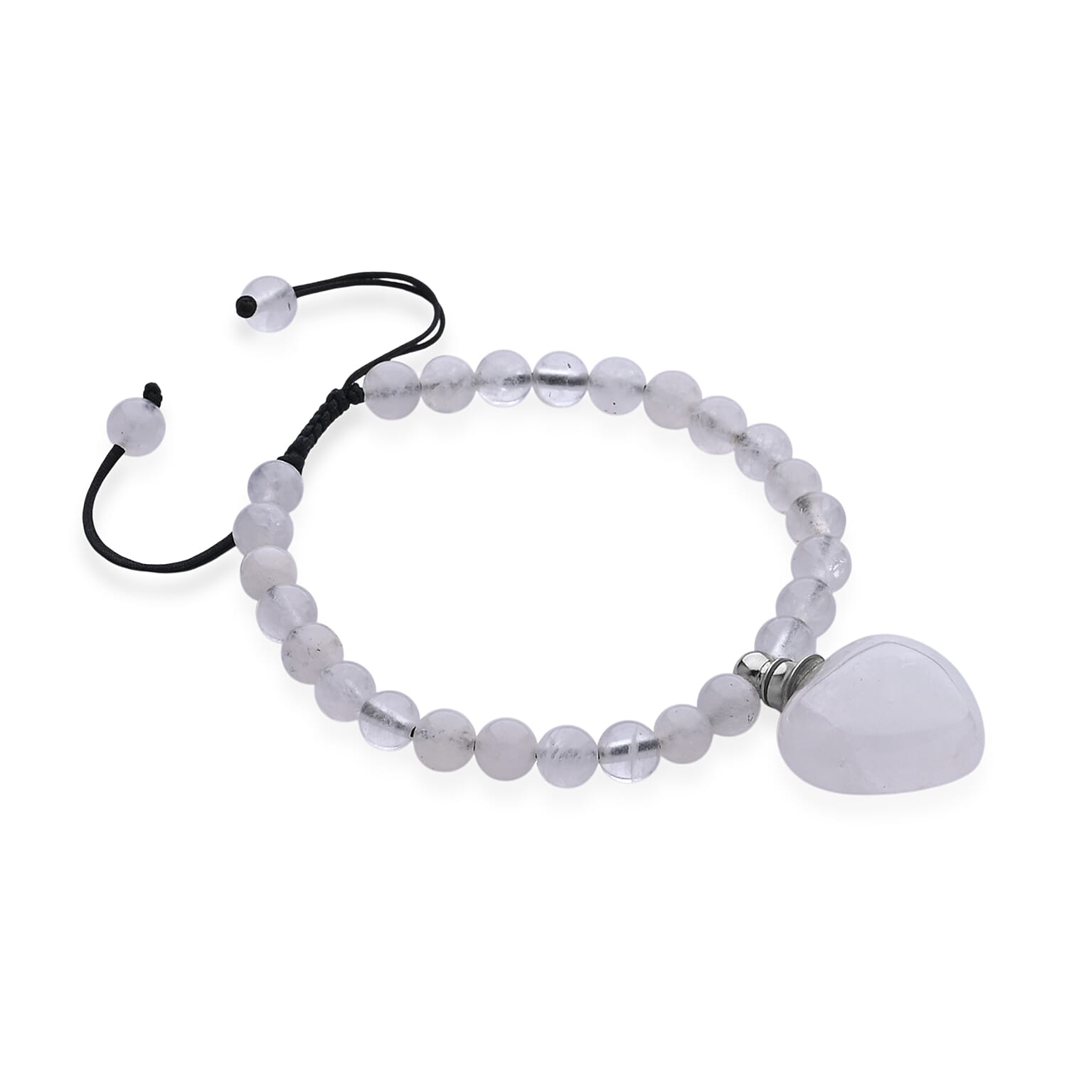 White Crystal Quartz 70.00 ctw Beaded Heart Bracelet in Silvertone (6-8.5In)