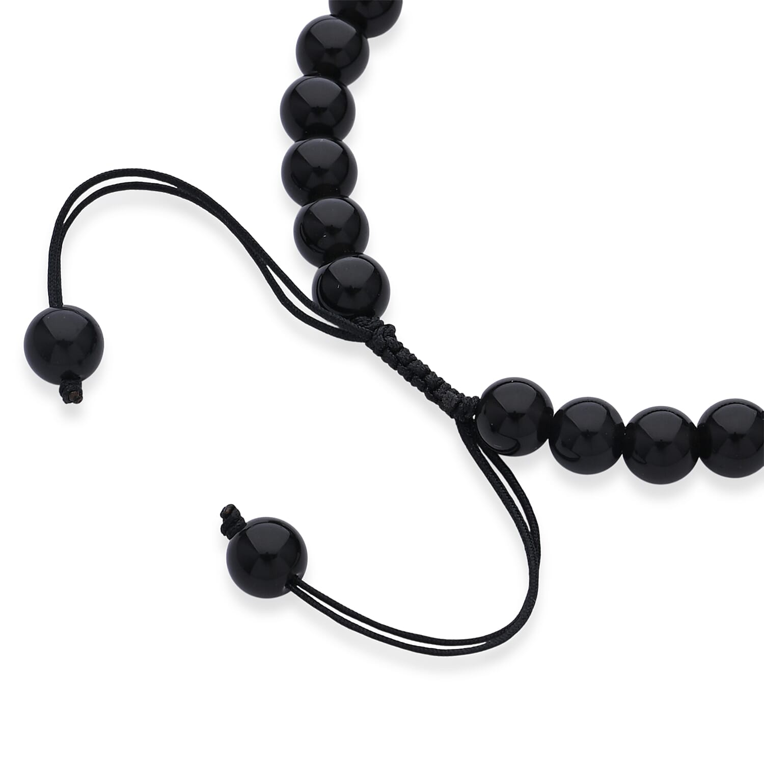 Black Obsidian 70.00 ctw Beaded Heart Bracelet in Silvertone (6-8.5In)