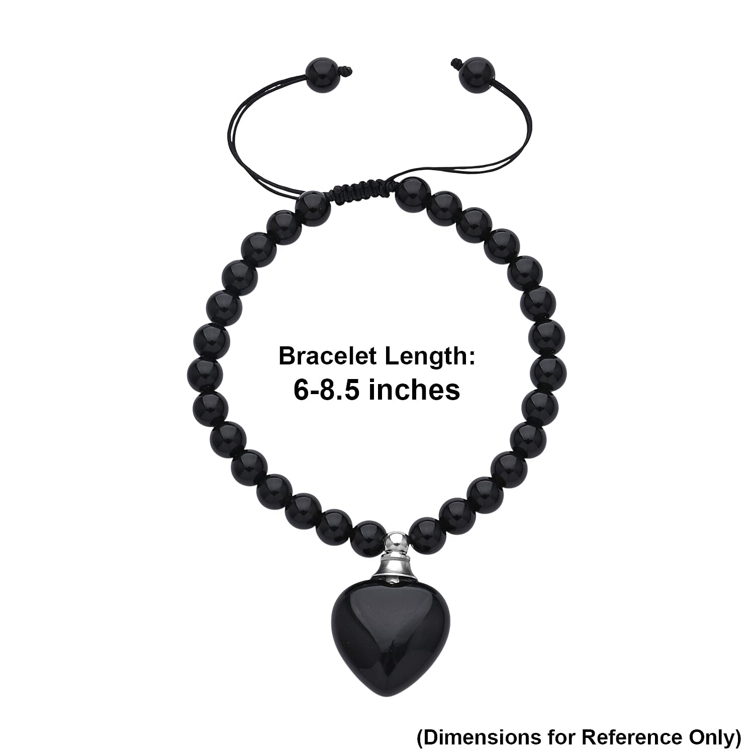 Black Obsidian 70.00 ctw Beaded Heart Bracelet in Silvertone (6-8.5In)
