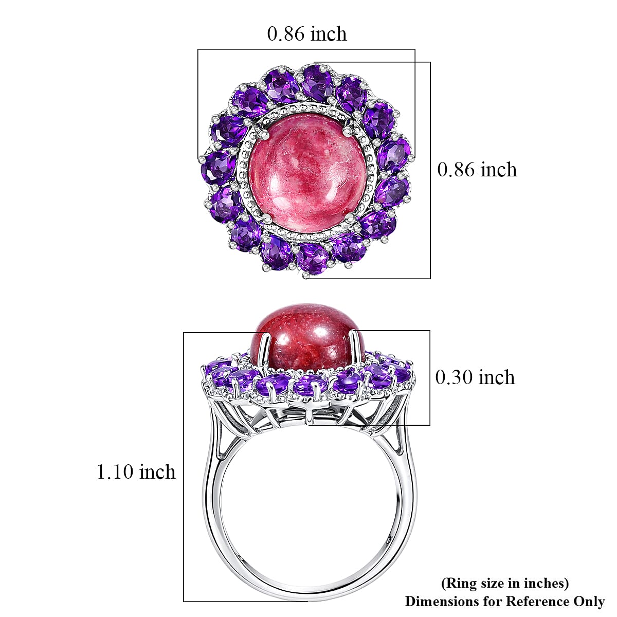 EverTrue Premium Norwegian Thulite and African Amethyst 10.40 ctw Blooming Petal Crown Ring in Platinum Bond (Size 10.0)