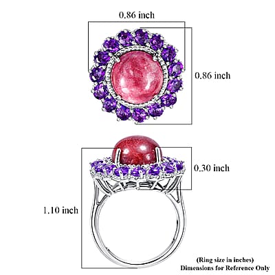 EverTrue Premium Norwegian Thulite and African Amethyst 10.40 ctw Blooming Petal Crown Ring in Platinum Bond (Size 10.0)