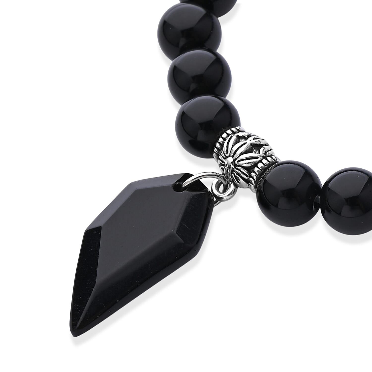 Black Obsidian and Multi Gemstone 43.00 ctw Beaded Stretch Bracelet in Silvertone (6.25-7.25In)