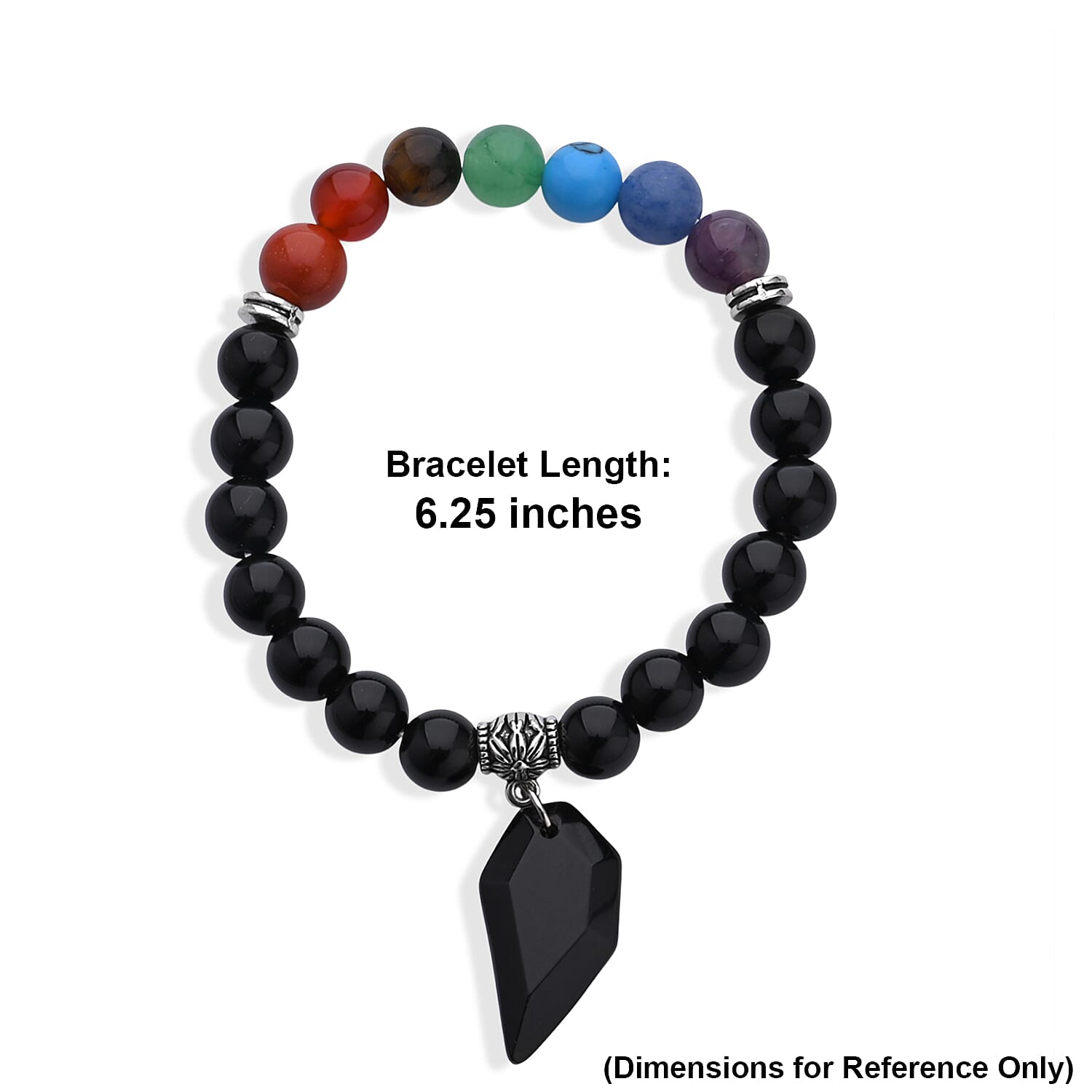 Black Obsidian and Multi Gemstone 43.00 ctw Beaded Stretch Bracelet in Silvertone (6.25-7.25In)