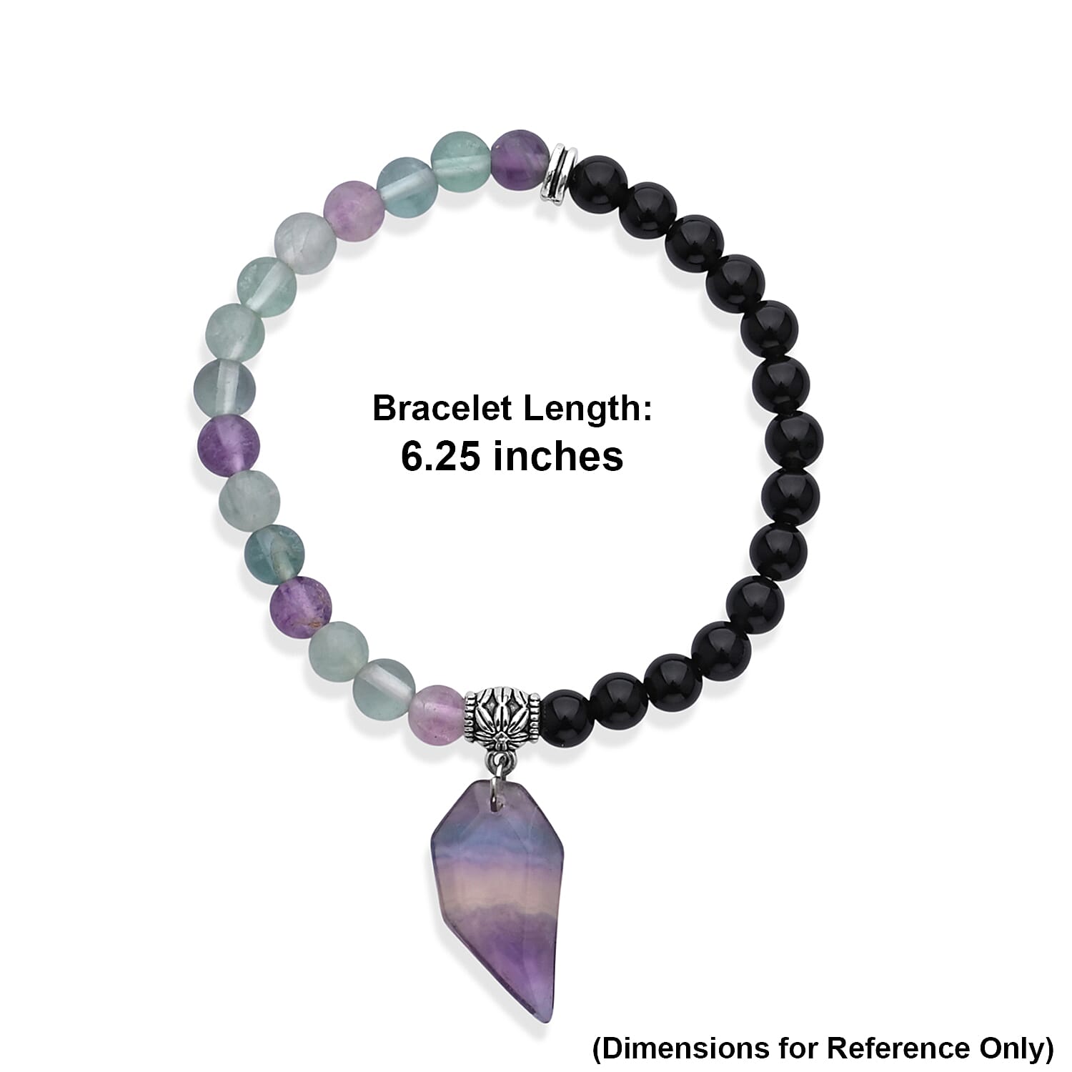 Multi Fluorite and Black Obsidian 48.00 ctw Beaded Stretch Bracelet in Silvertone (6.25-7.25In)