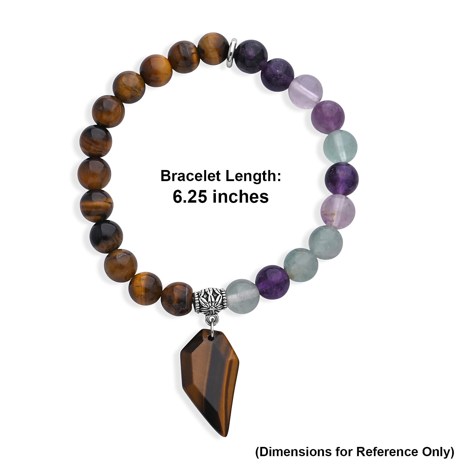 Yellow Tiger's Eye and Multi Fluorite 43.00 ctw Beaded Stretch Bracelet in Silvertone (6.25-7.25In)