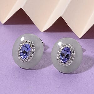 D'Joy Tanzanite and Multi Gemstone 8.70 ctw Earrings in Rhodium Over Sterling Silver