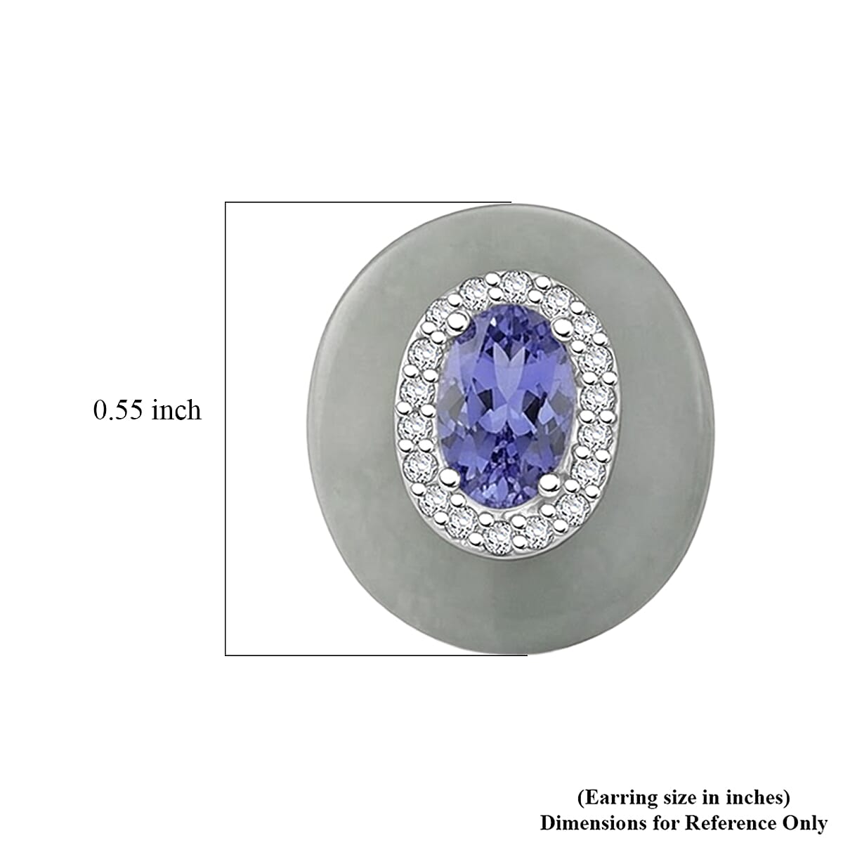 D'Joy Tanzanite, White Jade (D) and Moissanite 8.70 ctw Victorian Era Halo Earrings in Rhodium Over Sterling Silver