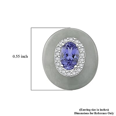 D'Joy Tanzanite, White Jade (D) and Moissanite 8.70 ctw Victorian Era Halo Earrings in Rhodium Over Sterling Silver