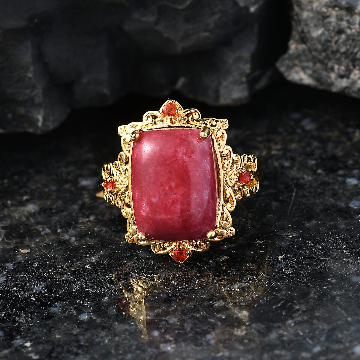 EverTrue Premium Norwegian Thulite, Jalisco Fire Opal Victorian Blush Ring in 18K YG Plated (Size 9.0) 14.00 ctw image number 1