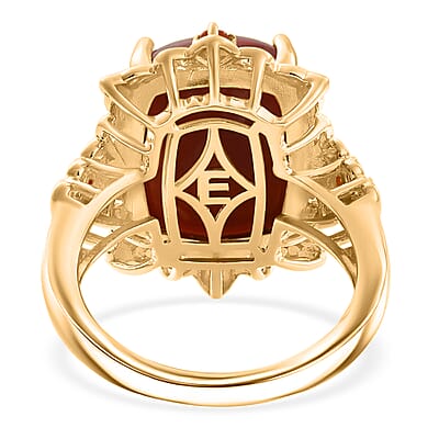 EverTrue Premium Norwegian Thulite and Jalisco Fire Opal 14.00 ctw Victorian Blush Ring in 18K YG Plated (Size 10.0)