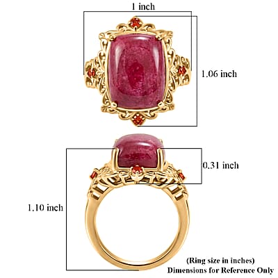 EverTrue Premium Norwegian Thulite and Jalisco Fire Opal 14.00 ctw Victorian Blush Ring in 18K YG Plated (Size 10.0)