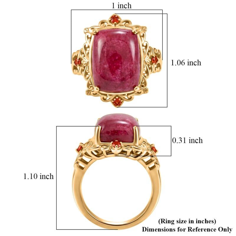 EverTrue Premium Norwegian Thulite and Jalisco Fire Opal 14.00 ctw Victorian Blush Ring in 18K YG Plated (Size 10.0)