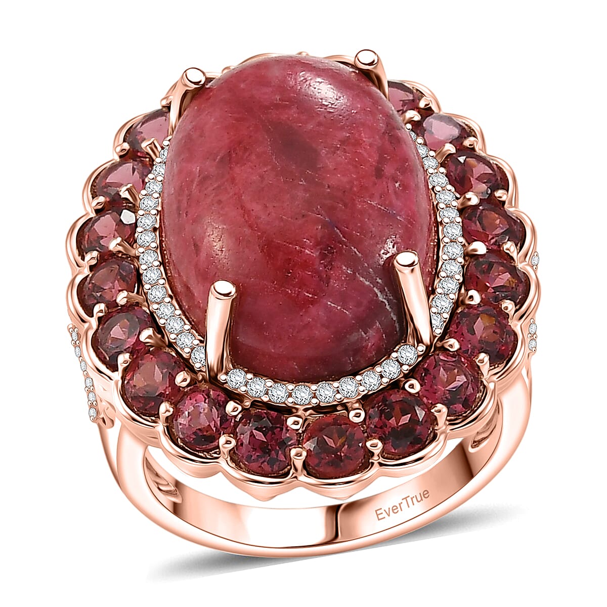 EverTrue Premium Norwegian Thulite and Multi Gemstone 19.50 ctw Velvet Blossom Glow Ring in 18K RG Plated (Size 10.0) (Ships in 10-12 Days)