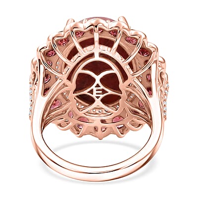 EverTrue Premium Norwegian Thulite and Multi Gemstone 19.50 ctw Velvet Blossom Glow Ring in 18K RG Plated (Size 10.0)