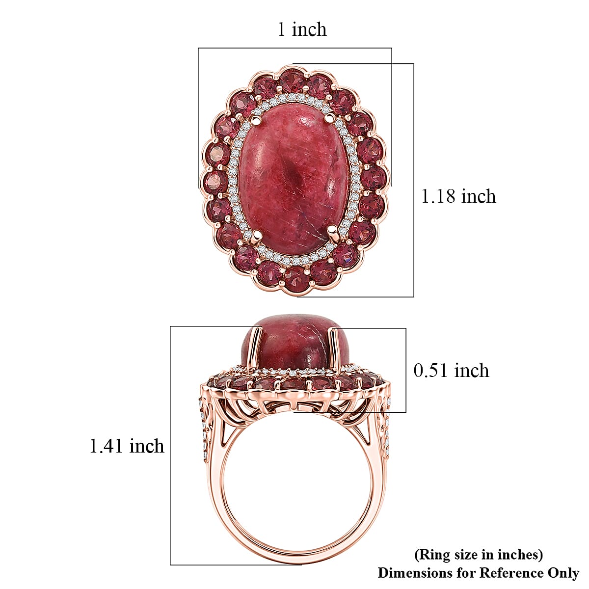 EverTrue Premium Norwegian Thulite and Multi Gemstone 19.50 ctw Velvet Blossom Glow Ring in 18K RG Plated (Size 10.0) (Ships in 10-12 Days)