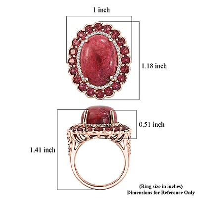 EverTrue Premium Norwegian Thulite and Multi Gemstone 19.50 ctw Velvet Blossom Glow Ring in 18K RG Plated (Size 10.0)