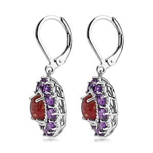 EverTrue Premium Norwegian Thulite and African Amethyst 8.30 ctw Blooming Petal Crown Earrings in Platinum Bond