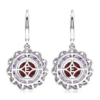 EverTrue Premium Norwegian Thulite and African Amethyst 8.30 ctw Blooming Petal Crown Earrings in Platinum Bond