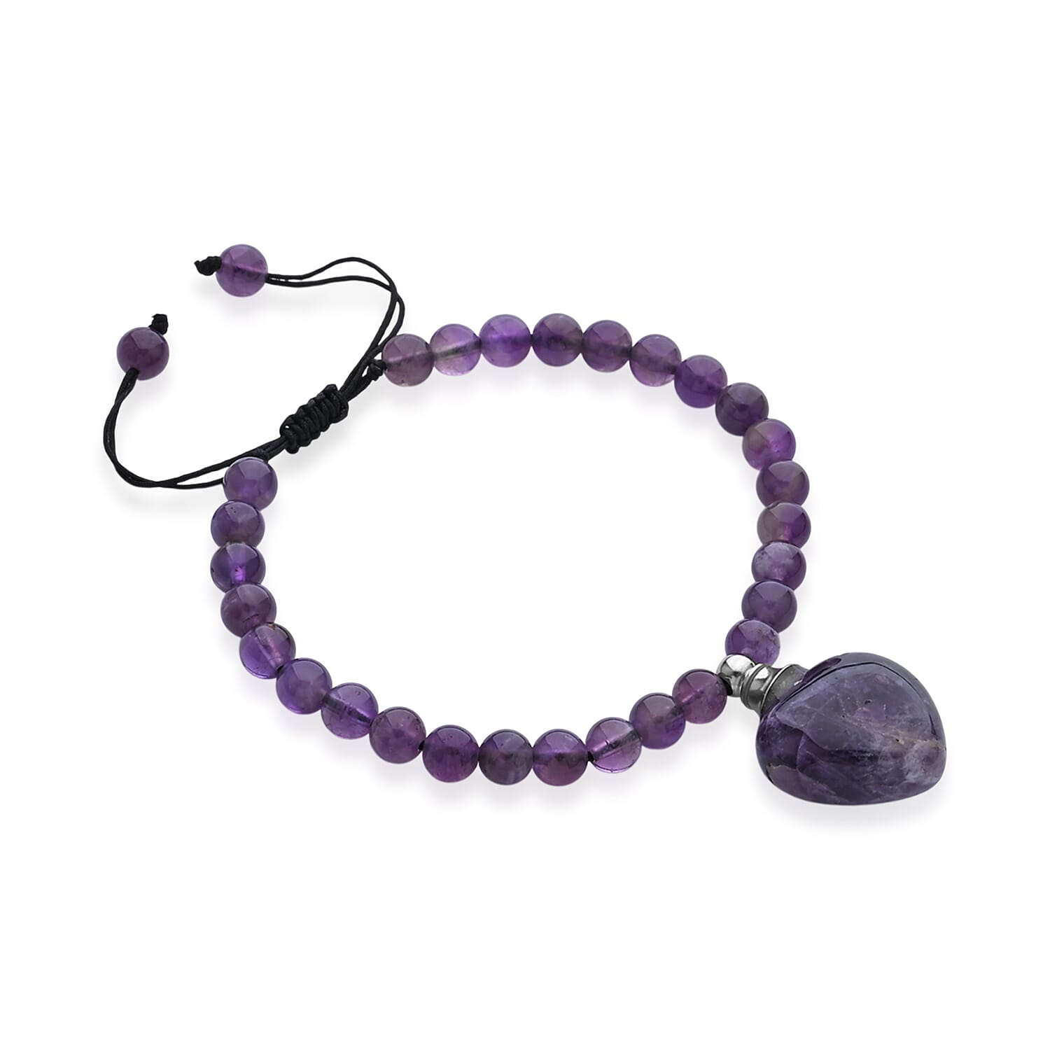 African Amethyst 70.00 ctw Beaded Heart Bracelet in Silvertone (6-8.5In)