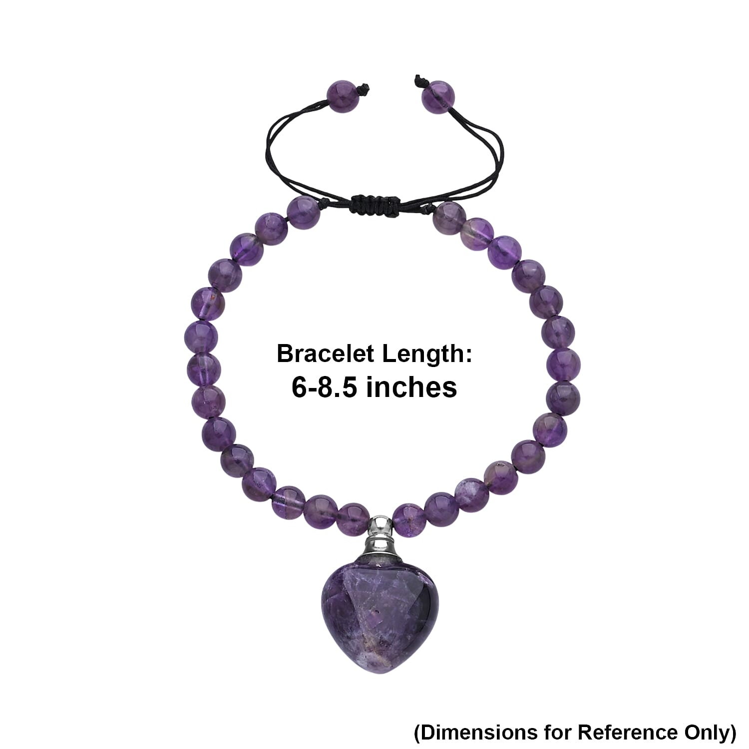 African Amethyst 70.00 ctw Beaded Heart Bracelet in Silvertone (6-8.5In)