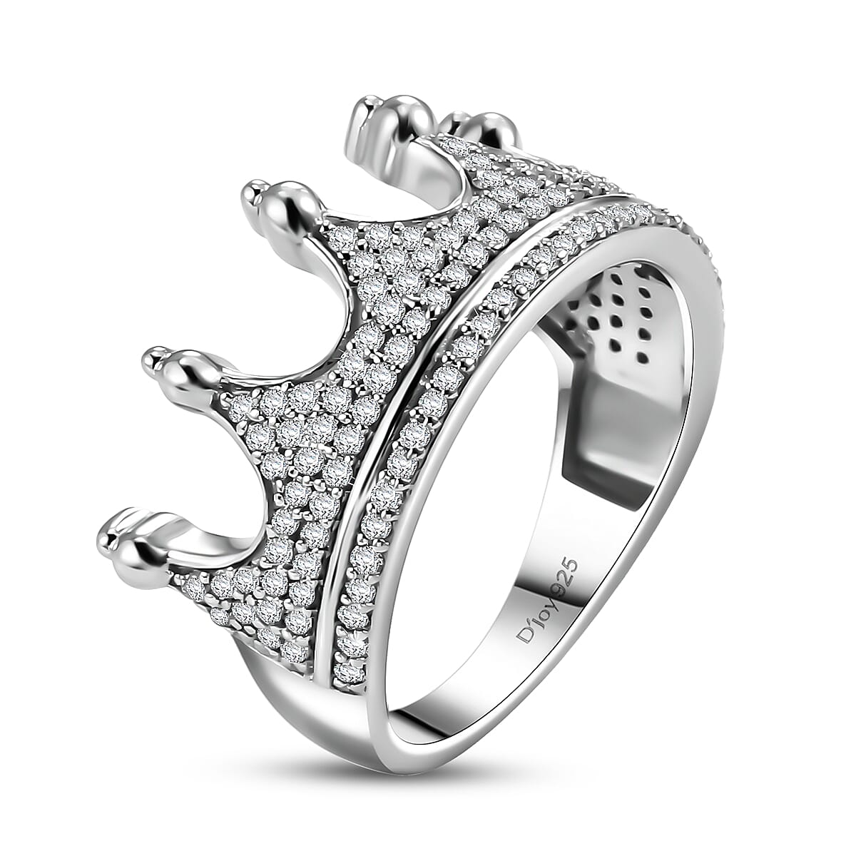 D'Joy Lab Grown Diamond I1-I2 0.60 ctw Majestic Crown Ring in Rhodium Over Sterling Silver (Size 6.0)