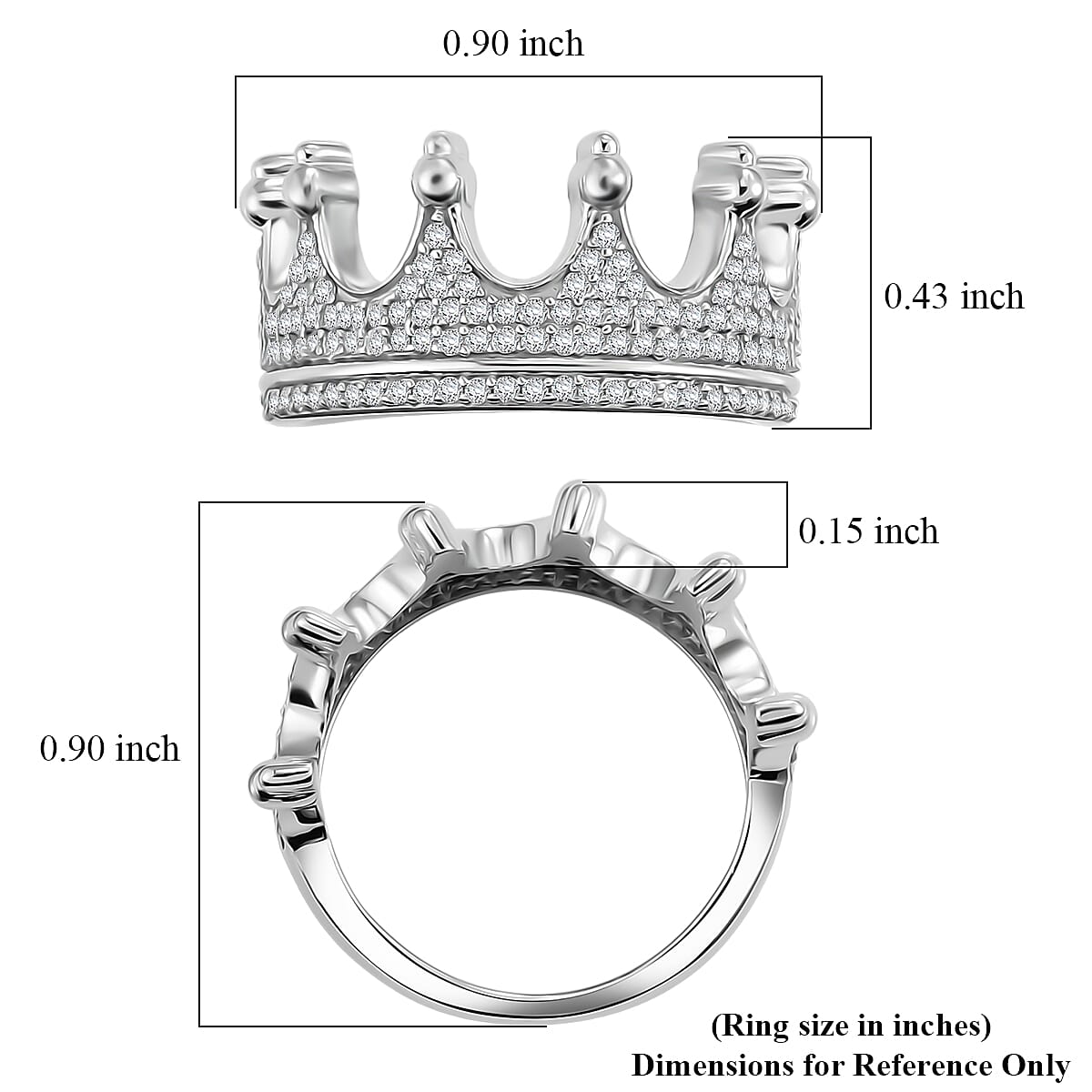 D'Joy Lab Grown Diamond I1-I2 0.60 ctw Majestic Crown Ring in Rhodium Over Sterling Silver (Size 6.0)