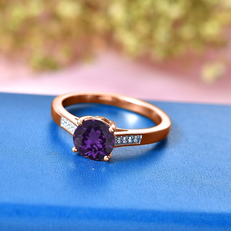 D'Joy Lusaka Amethyst and White Zircon 1.40 ctw Ring in 18K Vermeil Rose Gold Over Sterling Silver (Size 4.0)