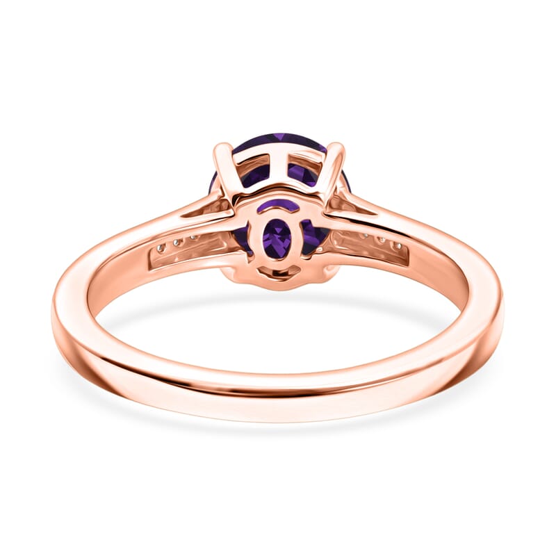 D'Joy Lusaka Amethyst and White Zircon 1.40 ctw Ring in 18K Vermeil Rose Gold Over Sterling Silver (Size 4.0)