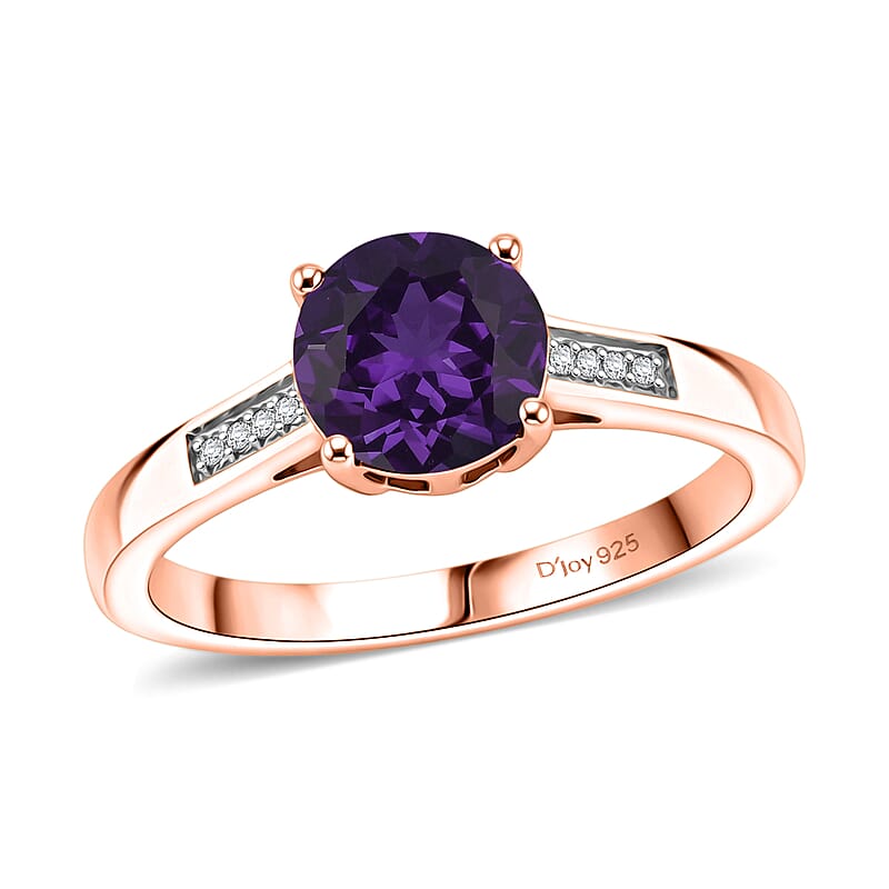D'Joy Lusaka Amethyst and White Zircon 1.40 ctw Ring in 18K Vermeil Rose Gold Over Sterling Silver (Size 7.5)
