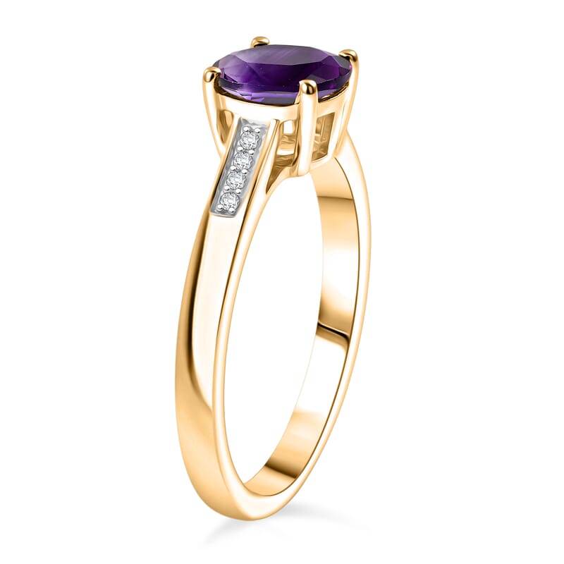 D'Joy Lusaka Amethyst and White Zircon 1.40 ctw Ring in 18K Vermeil Yellow Gold Over Sterling Silver (Size 12.0)