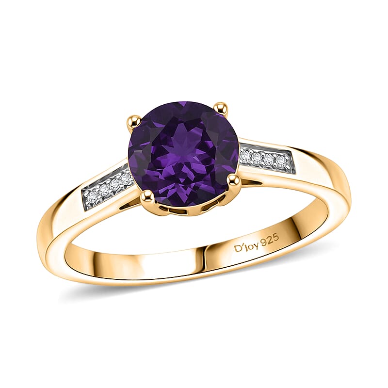 D'Joy Lusaka Amethyst and White Zircon 1.40 ctw Ring in 18K Vermeil Yellow Gold Over Sterling Silver (Size 7.0)